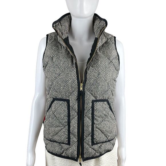 J. Crew Factory Quilted Herringbone Puffer Vest in Black & White, size XS - EUC - Picture 1 of 5